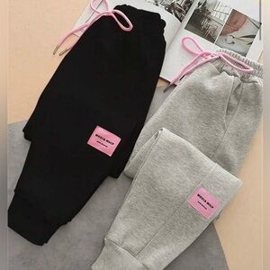 Casual Women's Sweat Joggers with Pink Drawstring – Black & Light Gray
